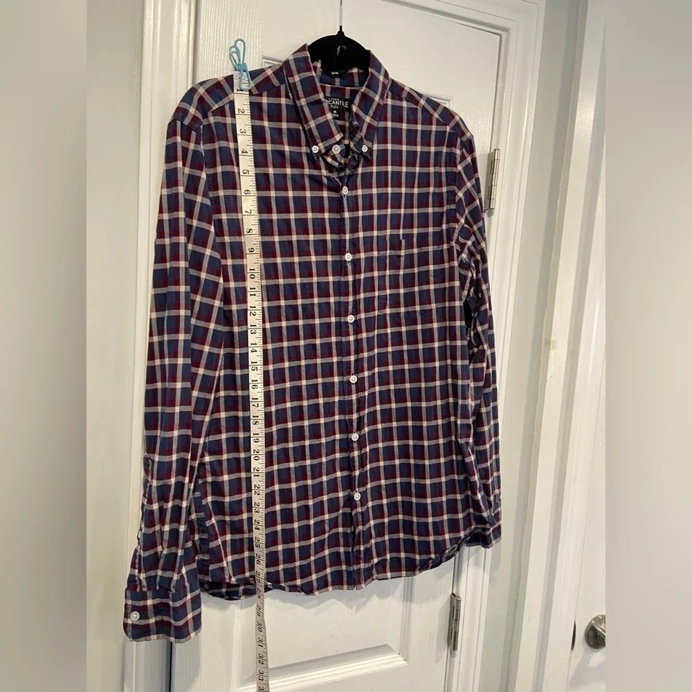 J. Crew Mens Size M Blue Burgundy Plaid Cotton Flex Slim Button Down Shirt
